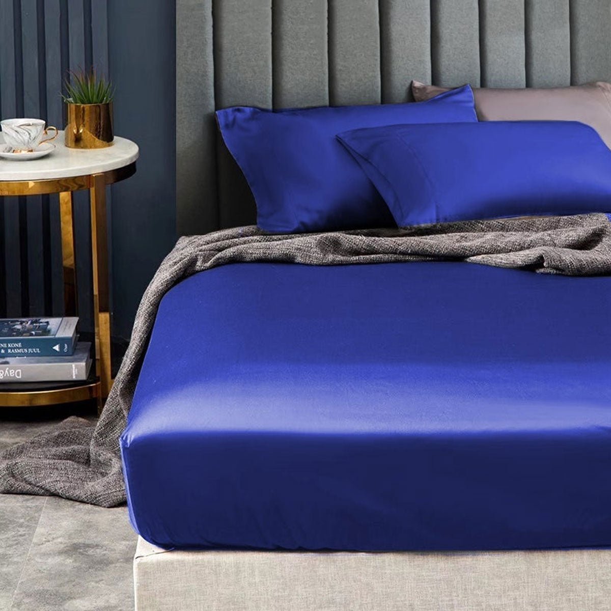 Ramesses 1500TC Elite Egyptian Cotton Sateen Fitted Sheet Combo Set Royal Blue Queen - NuSea